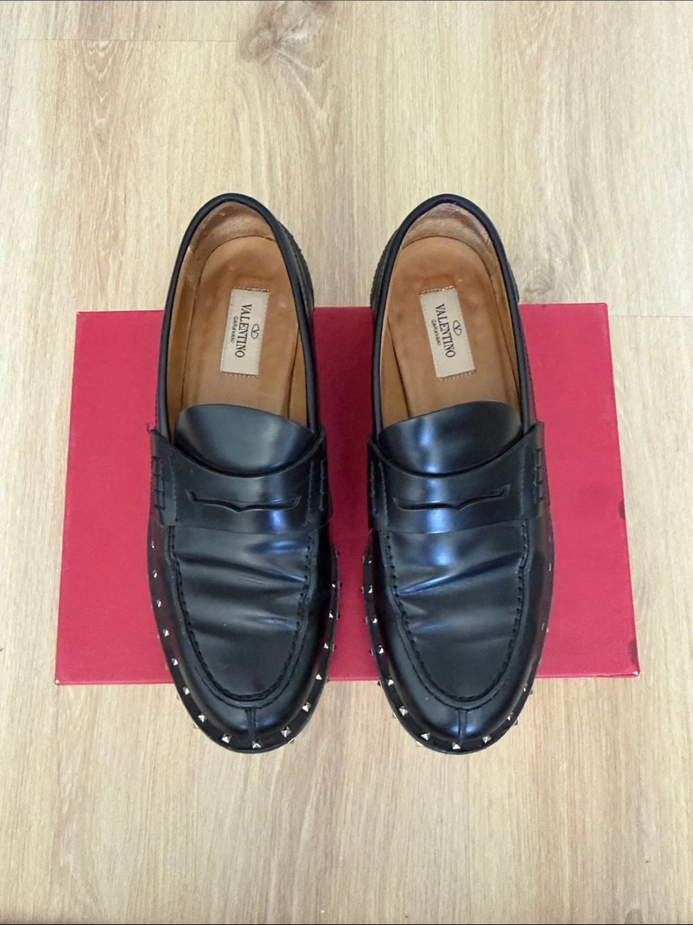 Valentino Black Rockstud Leather Penny Loafers Womens 38 - Picture 10 of 11